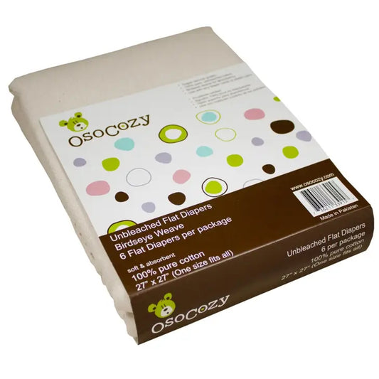OsoCozy Flat Cloth Diapers – 6 Pack (Unbleached Cotton)