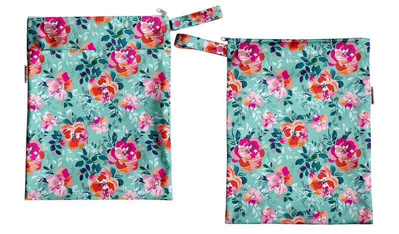 Wet Bag (M)- Green Floral